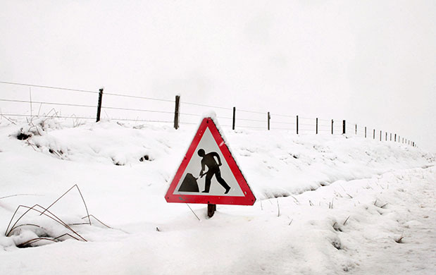 Spring snow: Snow covers roads in the Scottish Borders