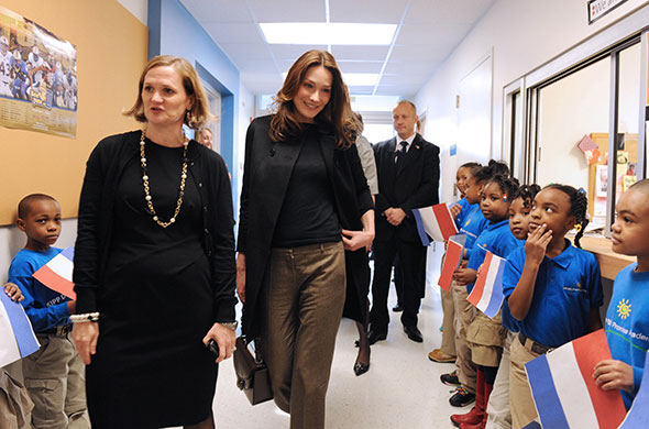 Sarkozy in the US: French first lady Carla Bruni-Sarkozy visits a KIPP school in Washington
