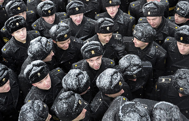 24 hours in pictures: Severomorsk, Russia: Sailors take part in a farewell ceremony