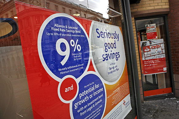 Week in Business: Savings rates in an Alliance and Leicester building society window in 2008.