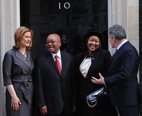 Zuma Visit: Jacob Zuma and his wife Tobeka Madiba Zuma meet Prime Minister Gordon Brown