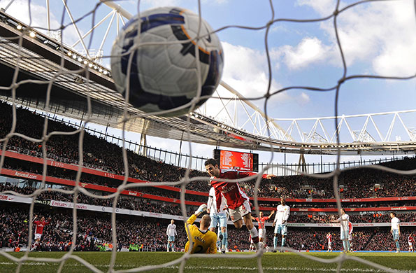 Arsenal v Burnley: Cesc Fabregas celebrates after opening the scoring