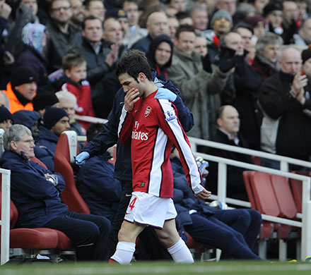 Arsenal v Burnley: Fabregas goes off with a hamstring injury