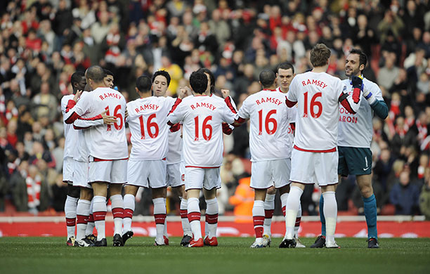 Arsenal v Burnley: Arsenal players wear t-shirts in support of Aaron Ramsey