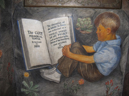New Deal: A mural of a boy looking at a large book
