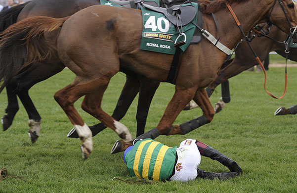 grand national: Paul Townend covers up after falling