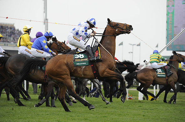 grand national: Sam Twiston-Davies on Hello Bud breaks through the tape for the false start