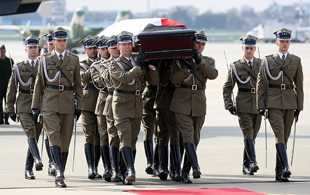Poland in mourning : The coffin with the body of late Polish president Lech Kaczynski