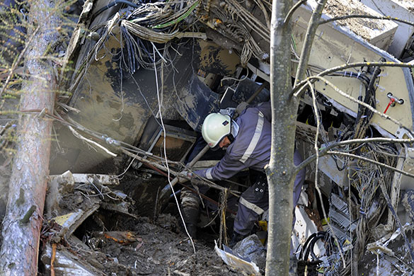 Train derailment: Emergency services attend the scene of a derailed train