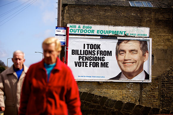Election posters: A Conservative party election campaign poster at Friendly in Calder Valley
