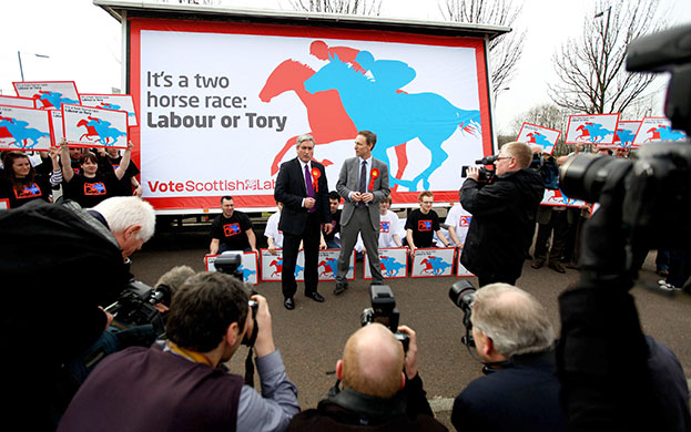 Election posters: Jim Murphy and Iain Gray unveil a Scottish Labour poster