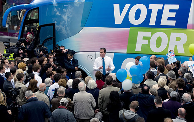 Election campaign: David Cameron during a general election campaign rally in Loughborough