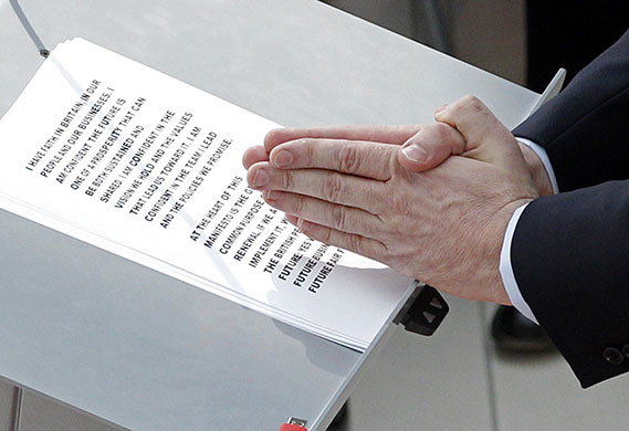 Election campaign: Prime Minister Gordon Brown gestures during the Labour manifesto launch