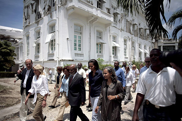 Michelle Obama in Haiti: Haiti's president, Rene Preval, Michelle Obama and Jill Biden