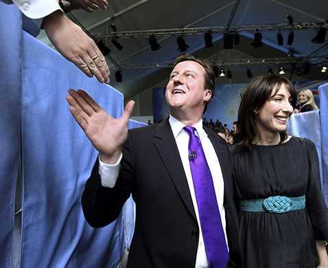 Election campaign: David Cameron and Samantha after the launch of the party manifesto