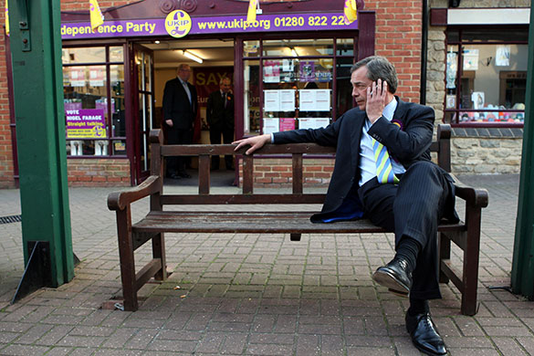 Election campaign: UKIP candidate for Buckingham Nigel Farage outside the party's office