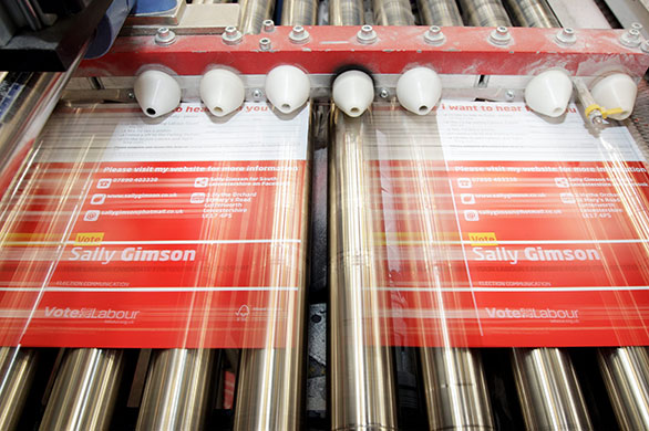 Printing Labour leaflets: Labour Party free post leaflets are processed