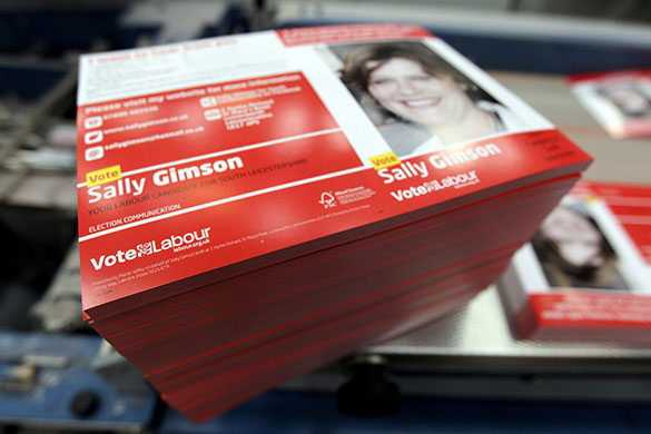 Printing Labour leaflets: Leaflets wait to be packed 
