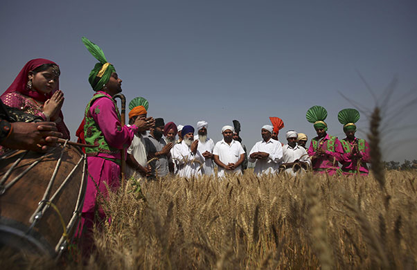 Sikh festivals: Folk artists in their traditional attire and villagers pray in thanks