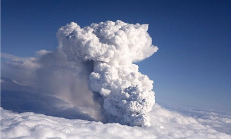 Smoke and ash billows from a volcano in Eyjafjallajokull, Iceland