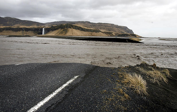 Iceland volcano eruption: A broken section of Iceland's main coastal ring road
