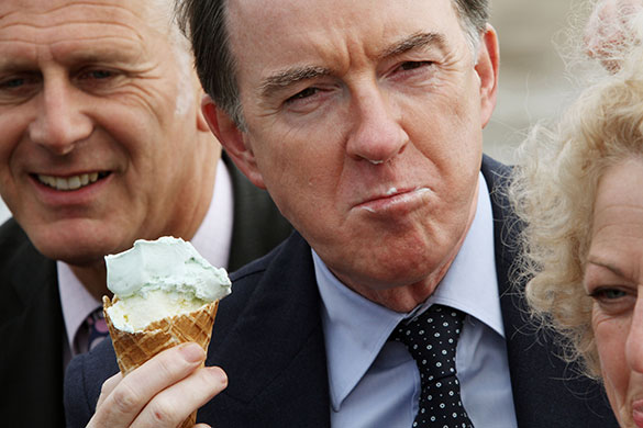 Mandelson in Blackpool: Peter Mandelson eats his ice cream on Blackpool Peir
