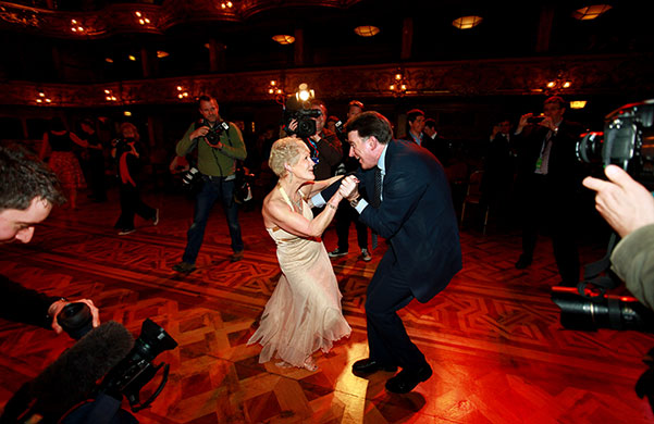 2010 election: 15 April: Peter Mandelson dances with Hanna Mackenzie at the Tower Ballroom