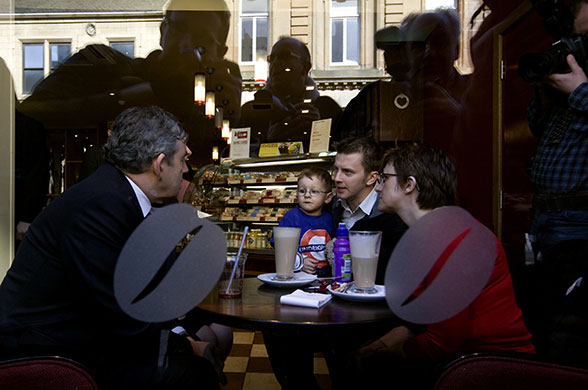 Behind the scenes: 10 April 2010: Gordon Brown with voters in Costa Coffee, Kirkcaldy