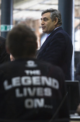 Behind the scenes: 13 April 2010: Gordon Brown with a student at Derby College