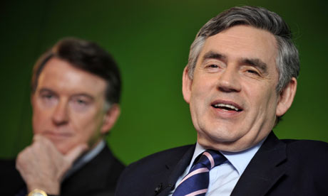 Lord Mandelson and Gordon Brown at a press conference on 19 April 2010.