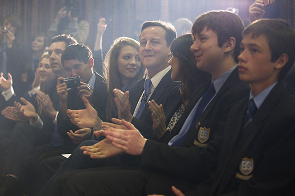 David Cameron: David Cameron sits amongst pupils at Brineleas High School