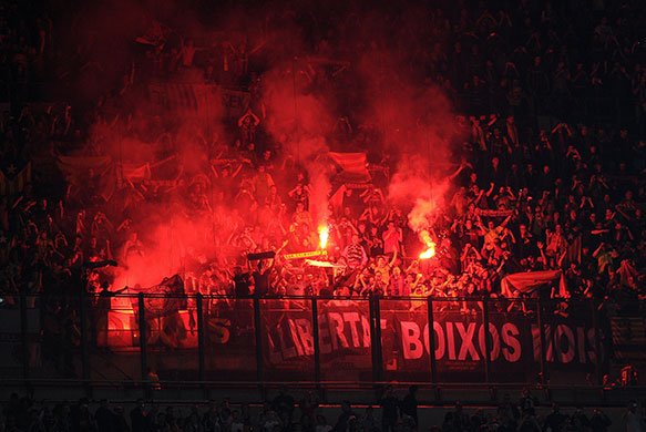 Inter v Barca: Barcelona's supporters light flares 