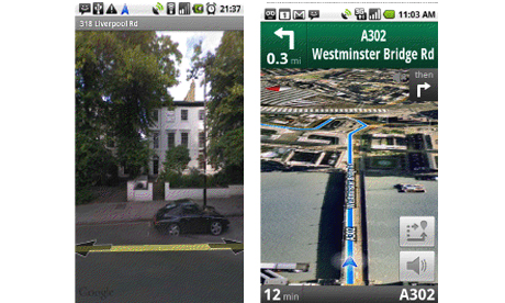 Screen shots from Google Maps Navigation UK