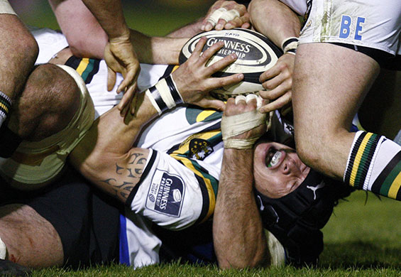 24sport: Northampton's Bruce Reihana looks in pain after being tackled