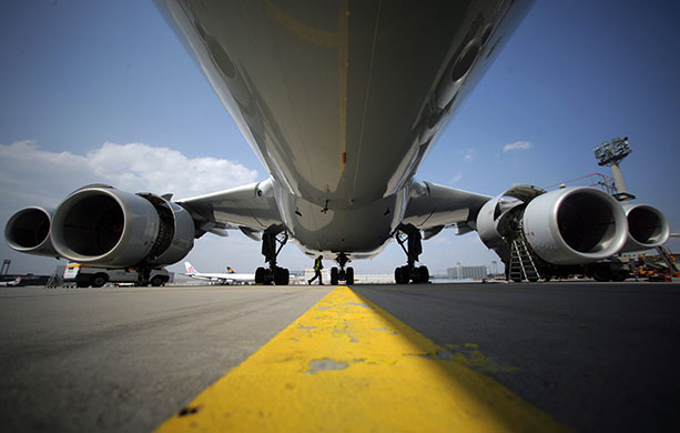 24 hours in pictures: Frankfurt, Germany: An Airbus A340-600 airplane