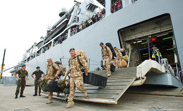 Return of the Albion: Troops disembark from HMS Albion at Portsmouth