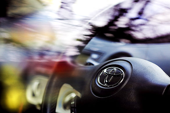 Week in Business: Detail of a Toyota steering wheel
