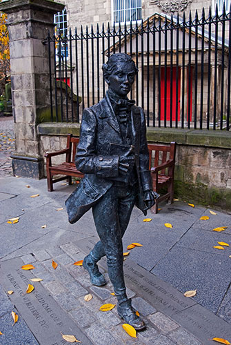 Literary Edinburgh: A statue of Robert Fergusson, Canongate Kirk, Royal Mile