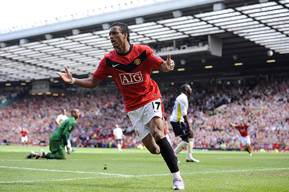 United v Spurs: Nani celebrates as he gives United the lead
