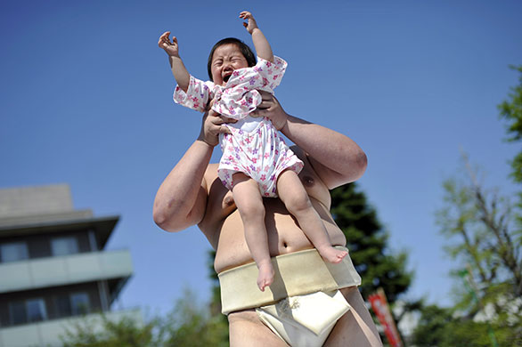 24 hours in pictures: Nakizumo (crying sumo) festival