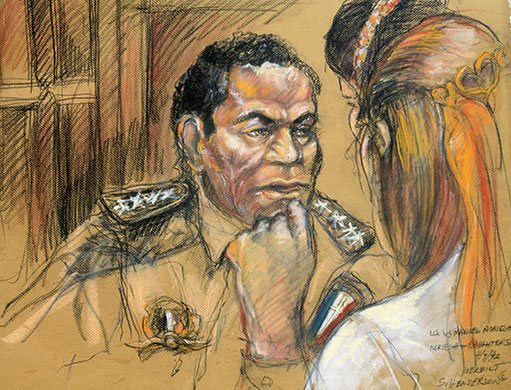 Manuel Noriega: 1992: A court drawing of General Manuel Noriega during his trial in Miami