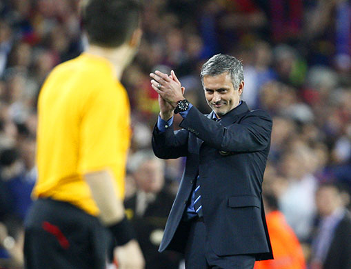 Barca v Inter: Jose Mourinho sarcastically applauds the Barcelona fans