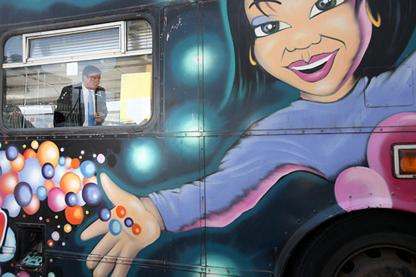 2010 Election: David Cameron visits a bus run by the charity XLP