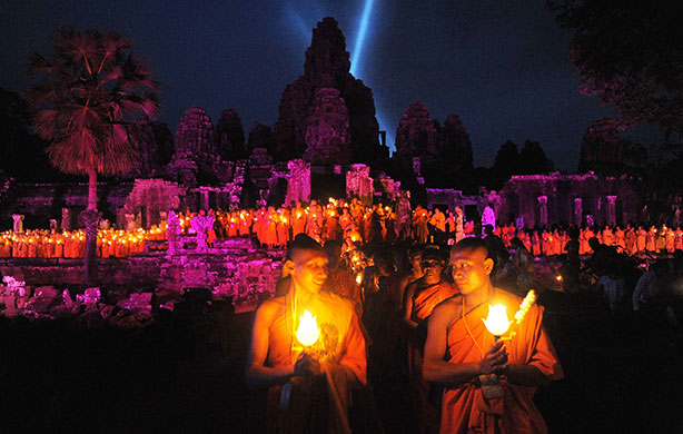24 hours in pictures: Visak Bochea  at temple in Siem Reap, Cambodia
