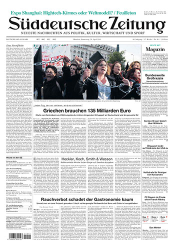 German front pages: Front pages of German newspapers Thursday 29th April 2010 about Greece debt