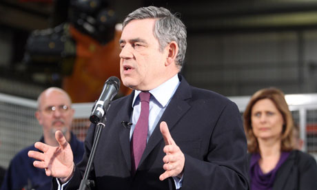 Gordon Brown speaks to workers  at at Thompson Friction Welding in Halesowen