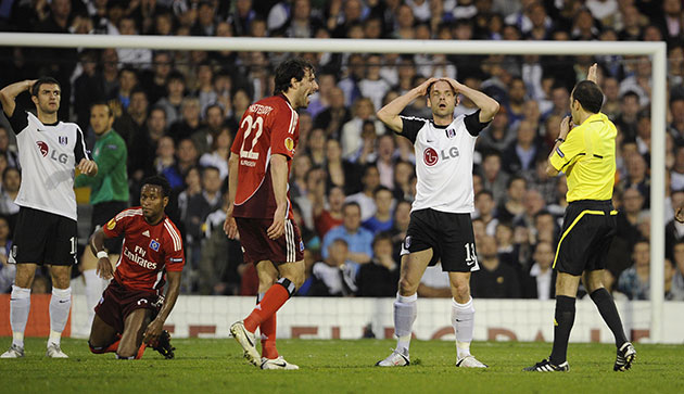 Fulham v Hamburg: Danny Murphy gives away a free-kick