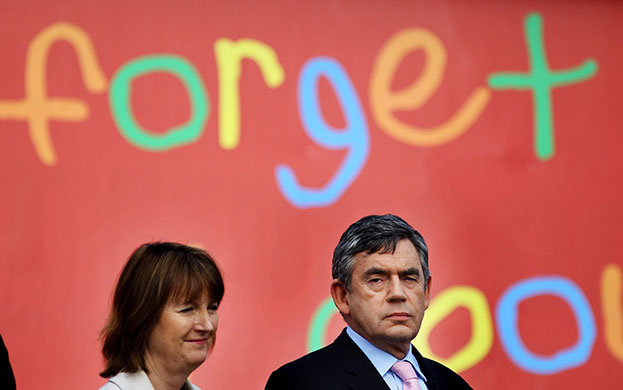 Election campaign: Gordon Brown and Harriet Harman at a party poster launch in Birmingham