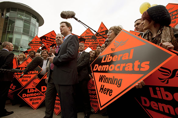 Election campaign: Liberal Democrat leader Nick Clegg makes a speech in Sheffield