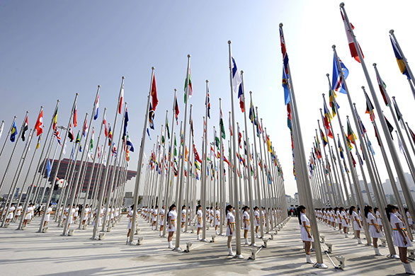 China expo: National flags are raised in the Shanghai World Expo zone